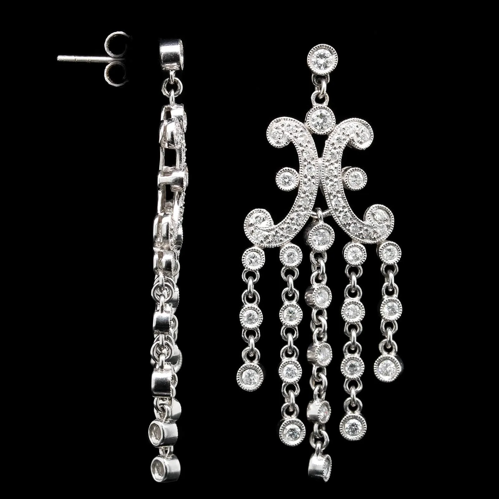 14K White Gold Estate and Diamond Fringe Earrings