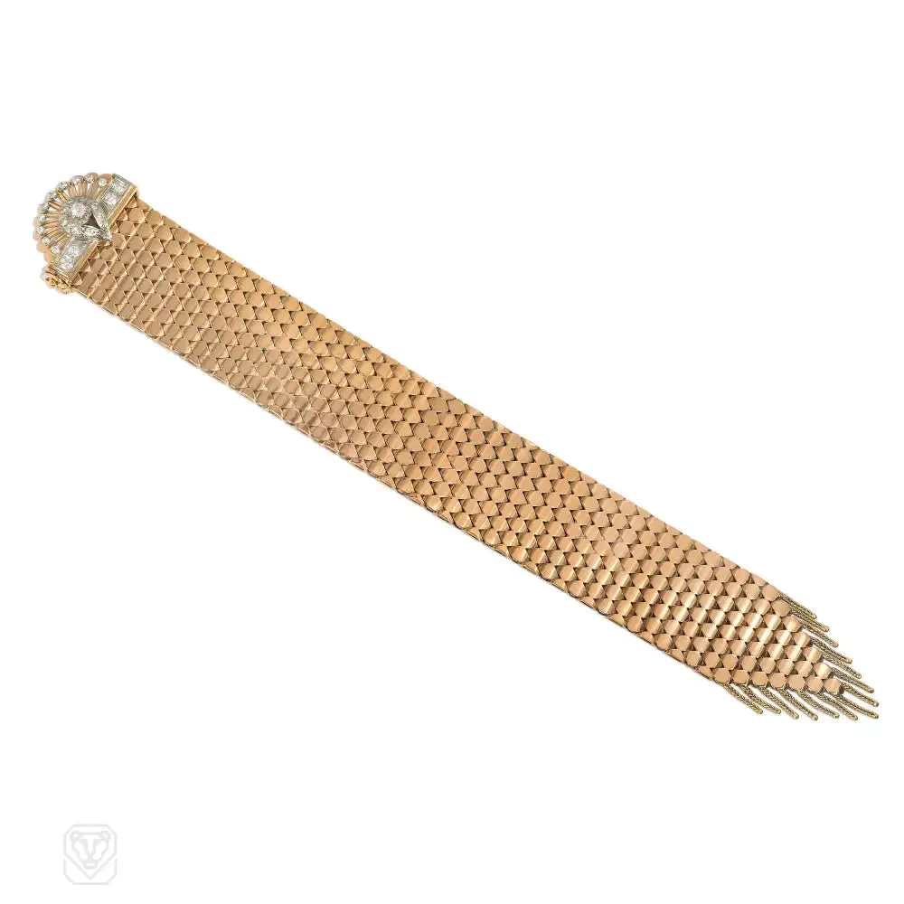 1940s French gold and diamond adjustable fringe bracelet