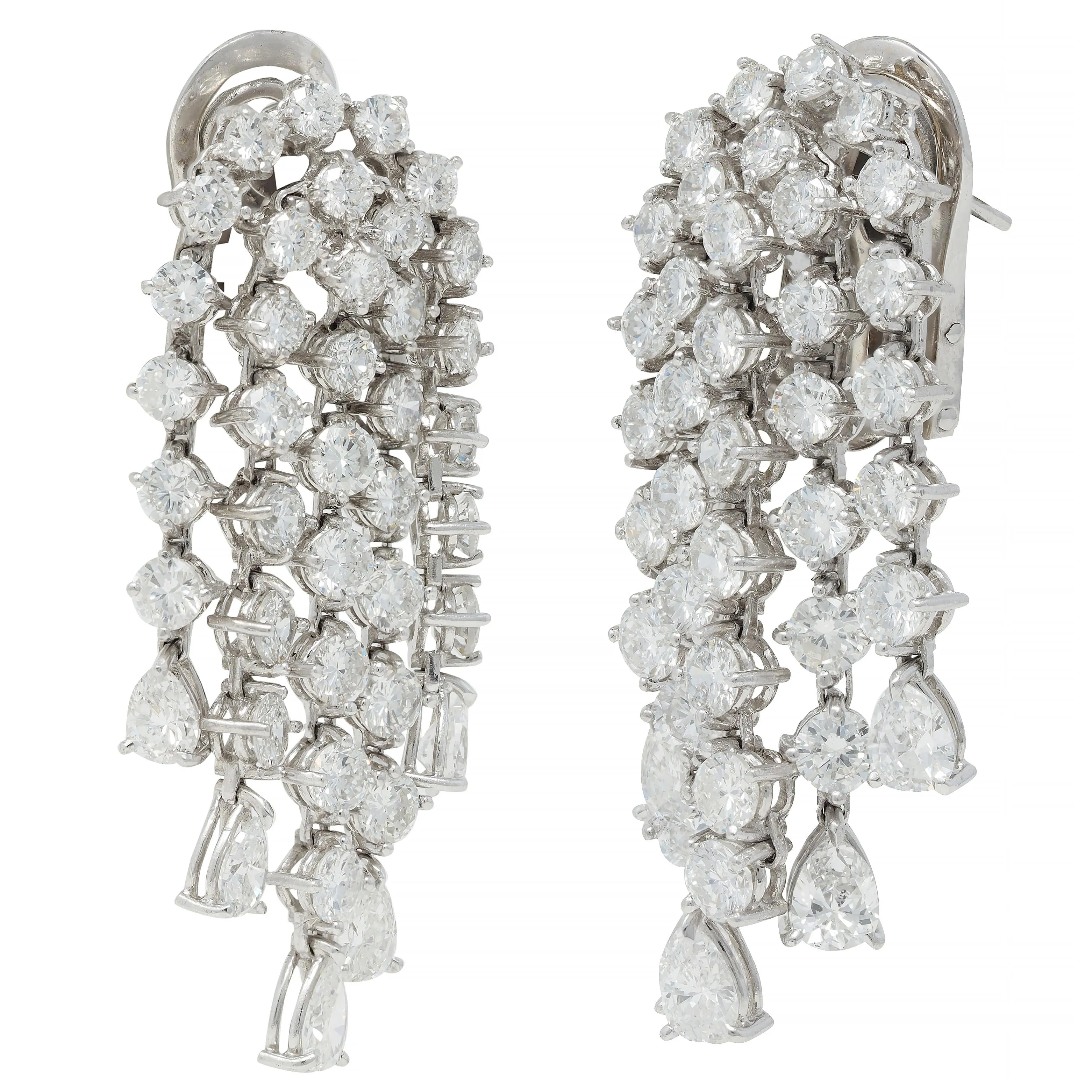 1950's Capri 9.56 CTW Diamond 18 Karat White Gold Vintage Waterfall Fringe Earrings