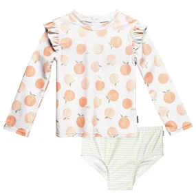 2-Piece Infant and Toddler Girls UPF 50  Peaches Rash Guard & Swim Bottoms Set