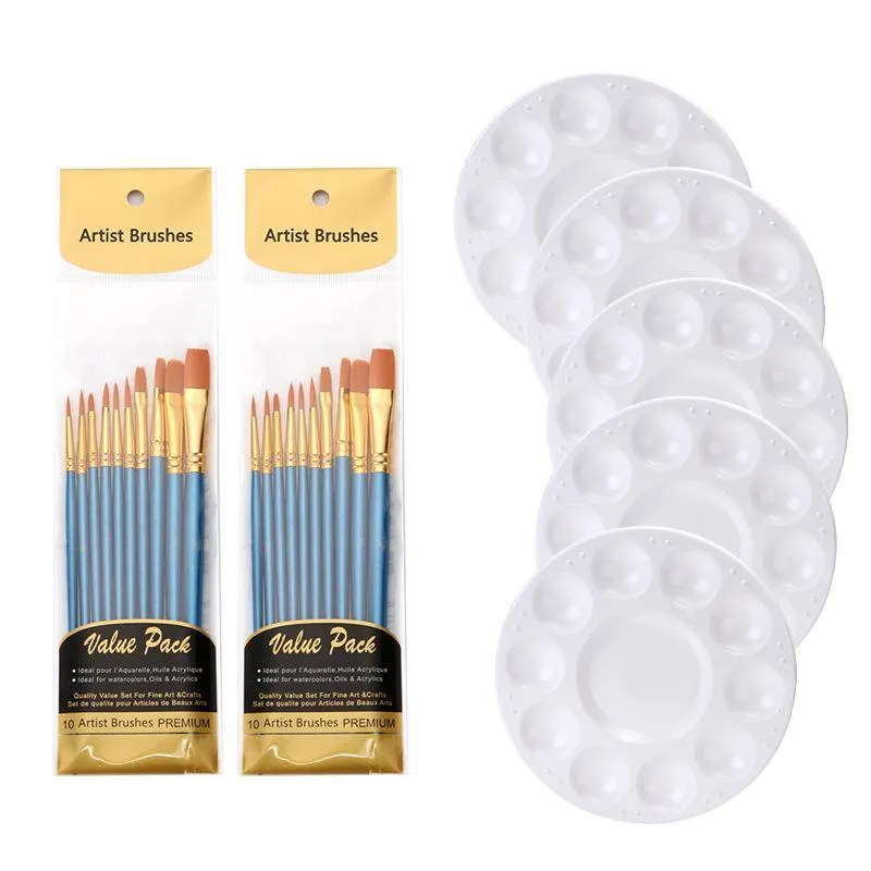 20pcs Brush Sets Including 2 Palette Nylon Hair Brush Sets Oil Painting Brush