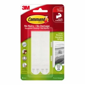 3M Command Large Picture Hanging Strips (White) 4 Sets of Strips/1.8 Kg per Set