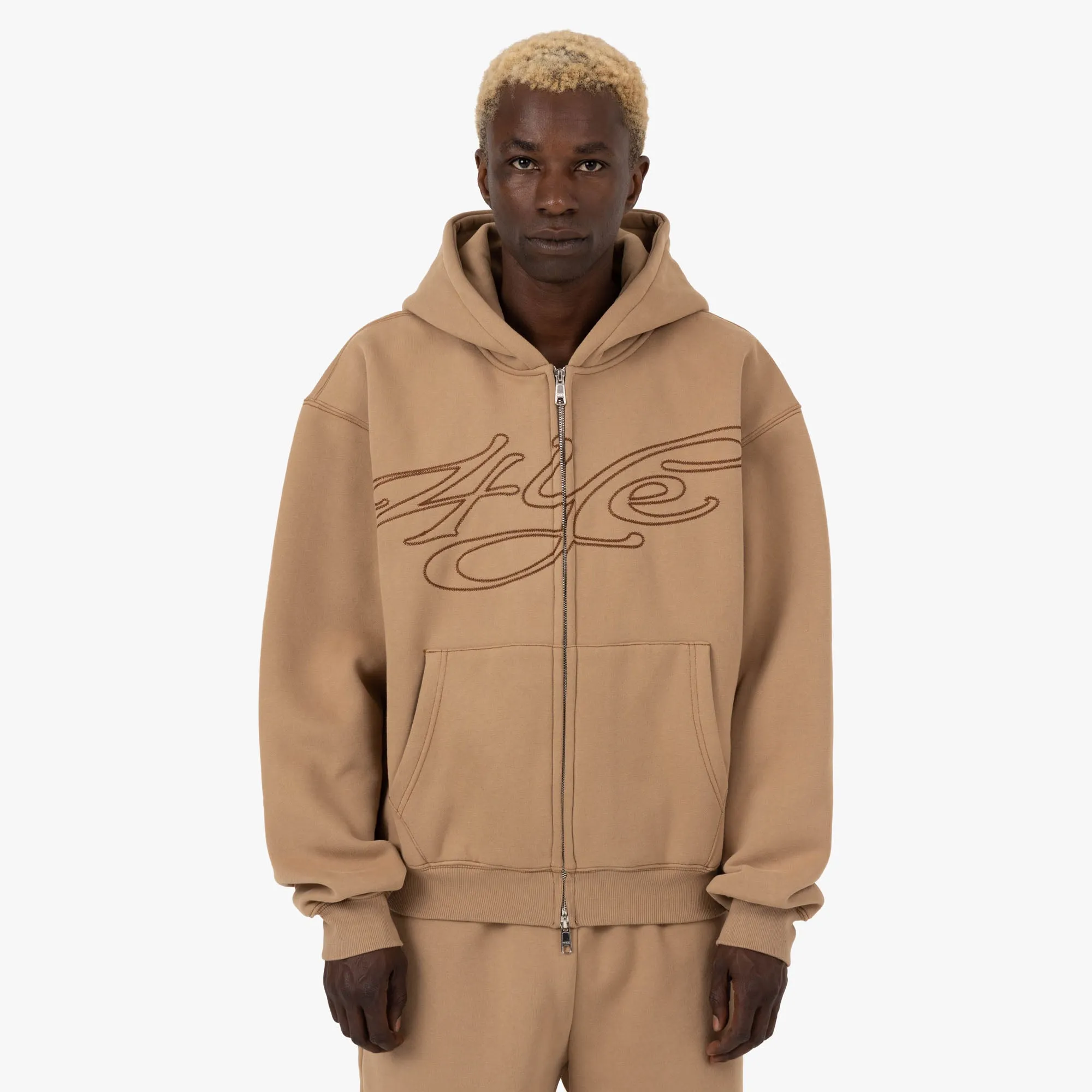 4YE Signature Logo Zip Hoodie Peanut / Brown