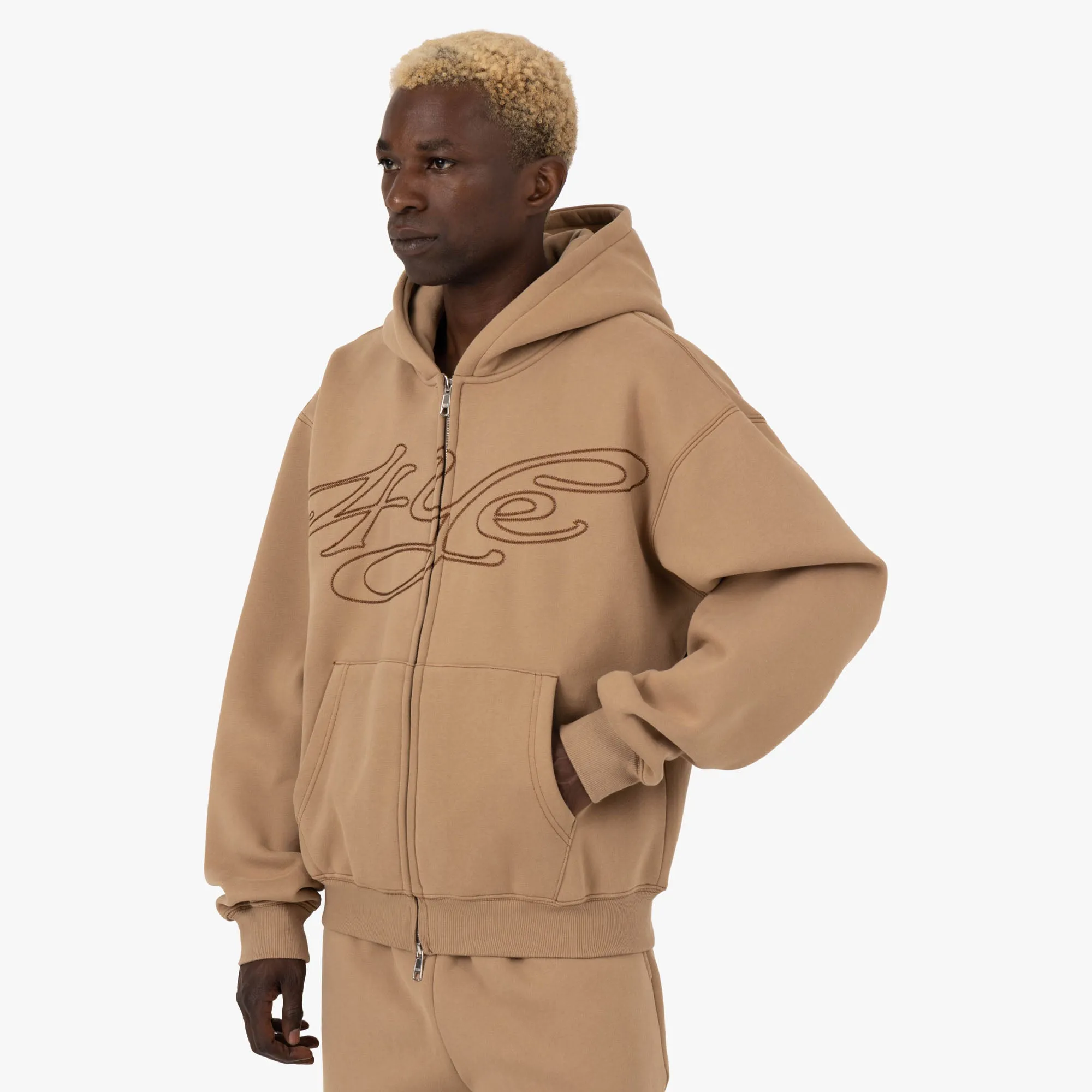 4YE Signature Logo Zip Hoodie Peanut / Brown