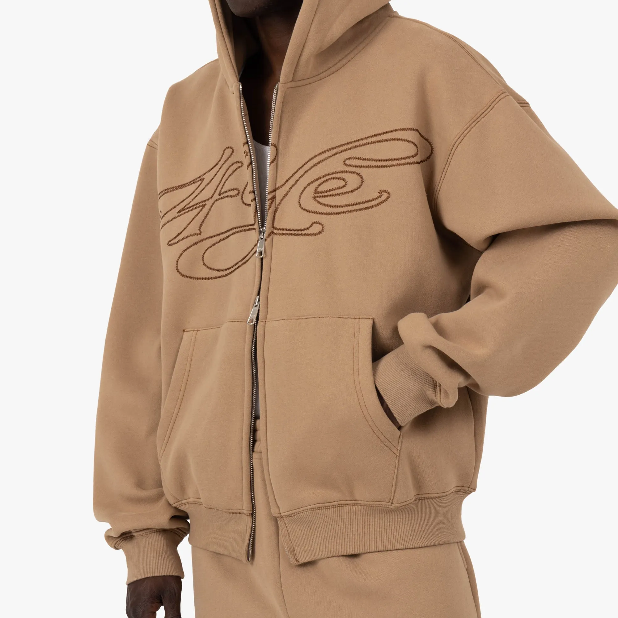 4YE Signature Logo Zip Hoodie Peanut / Brown