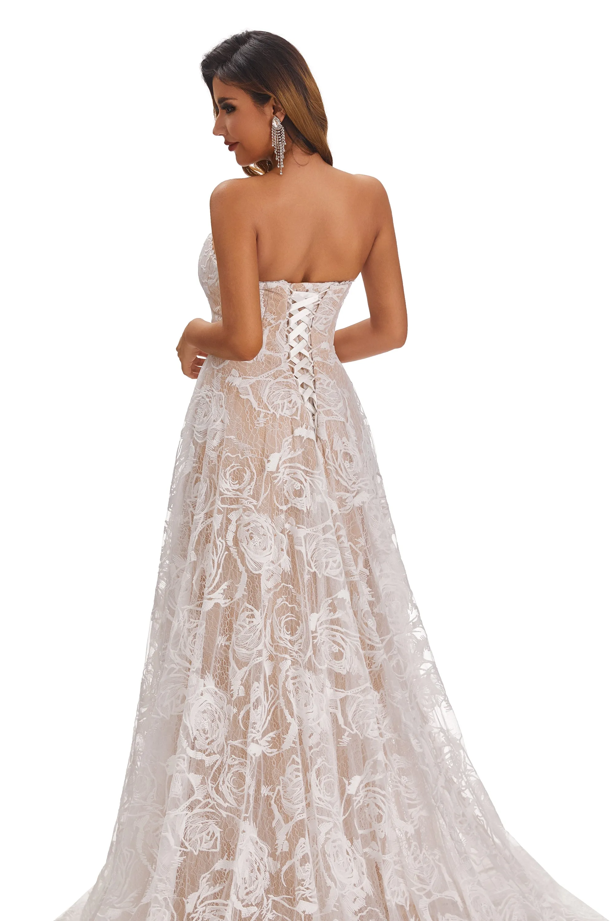 A-Line Long Sweetheart Sleeveless Lace Up Wedding Dress With Lace Appliques