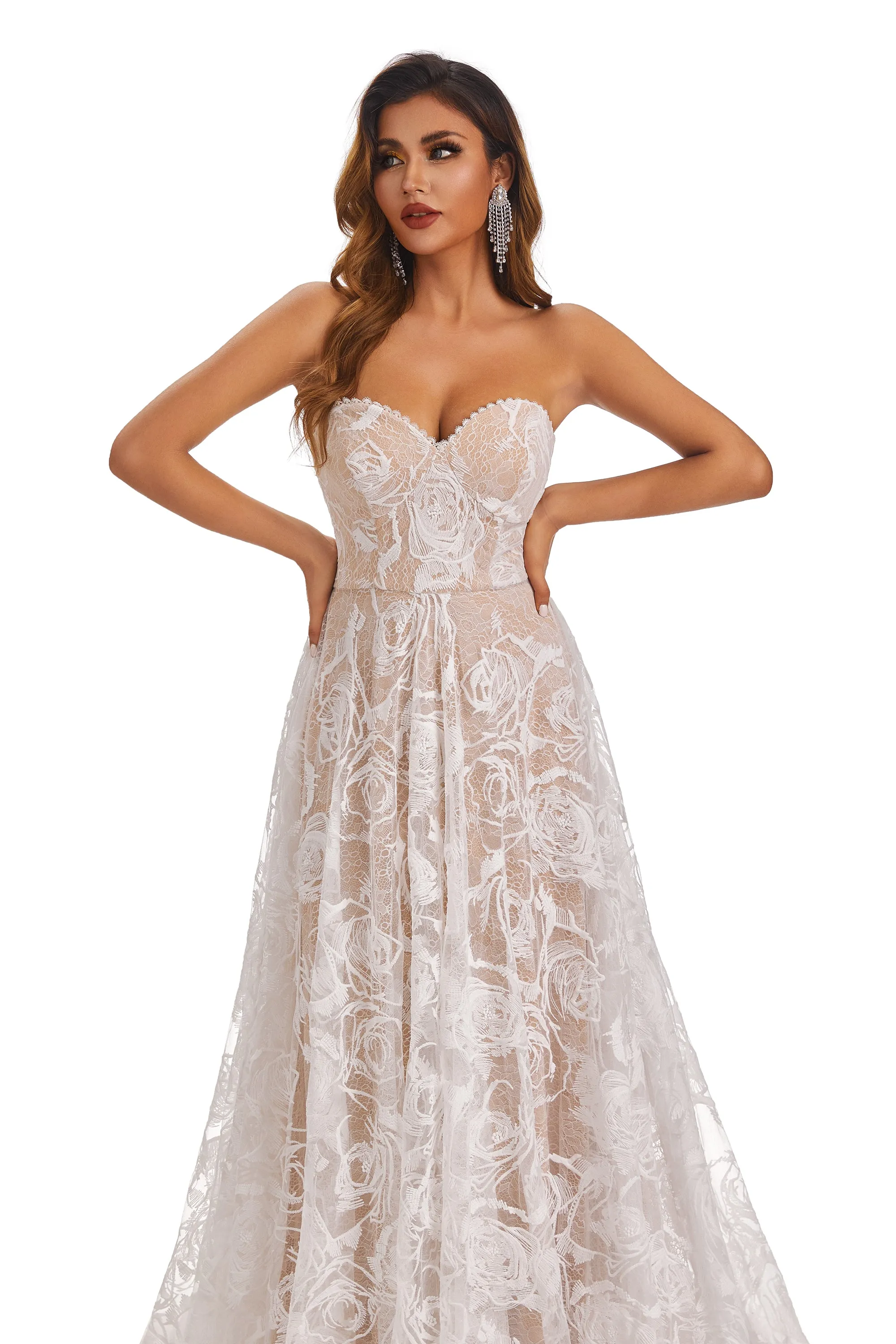 A-Line Long Sweetheart Sleeveless Lace Up Wedding Dress With Lace Appliques