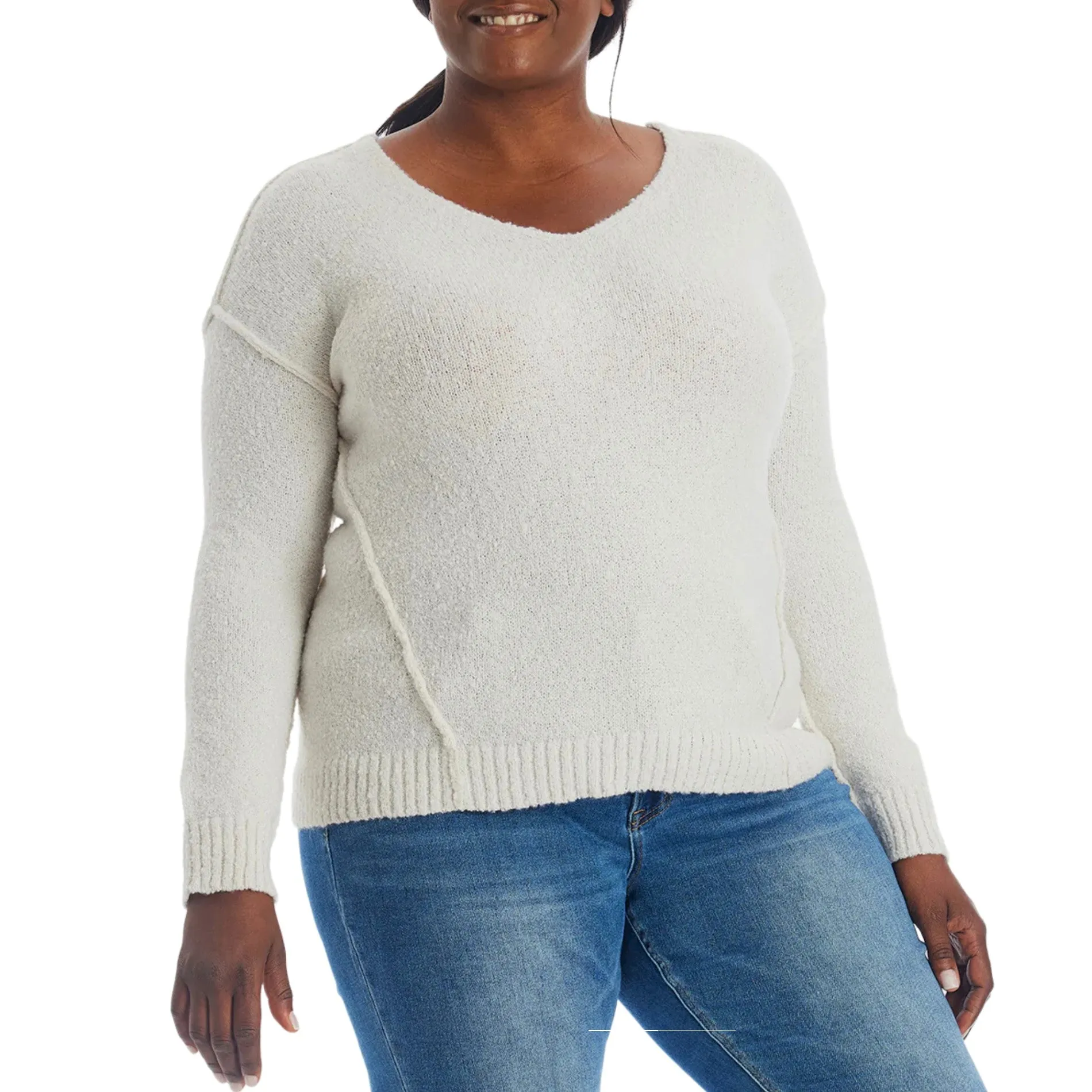 Adyson Parker Women's Plus Cozy V-Neck Soft Knit Inverted Seam Pullover Sweater