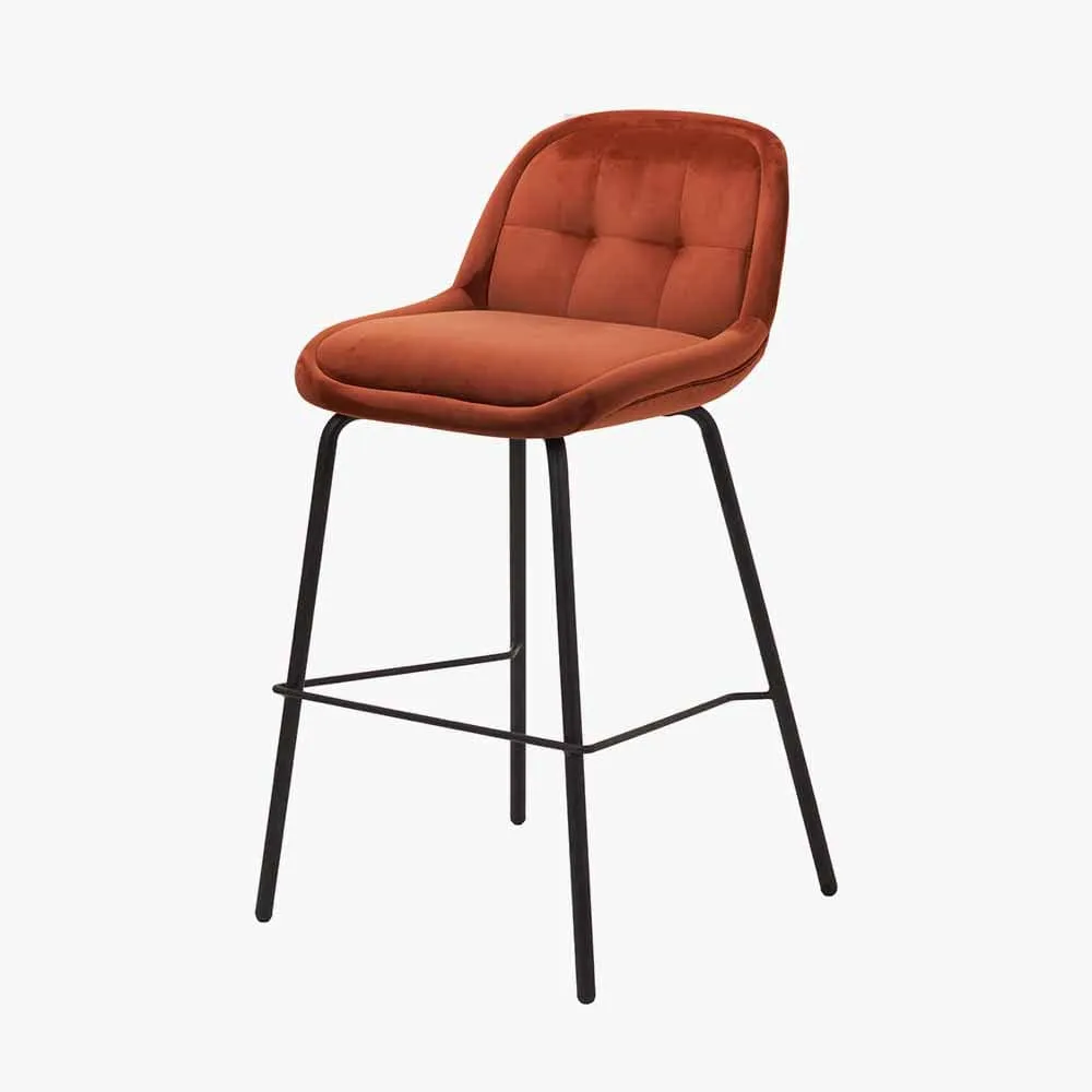 Alba Cinnamon Velvet and Black Metal Bar Stool