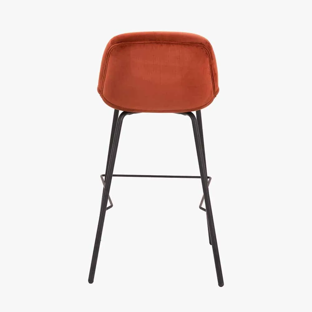 Alba Cinnamon Velvet and Black Metal Bar Stool