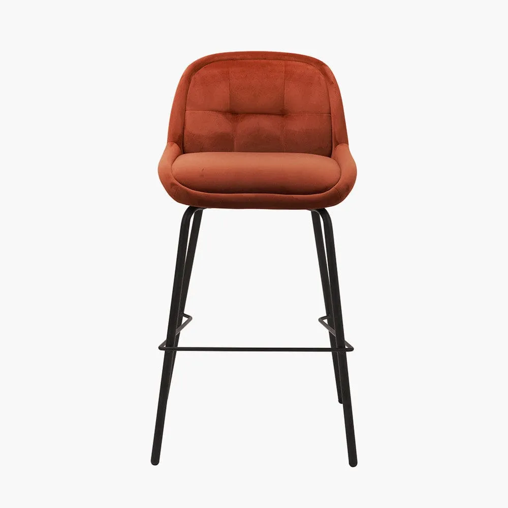 Alba Cinnamon Velvet and Black Metal Bar Stool