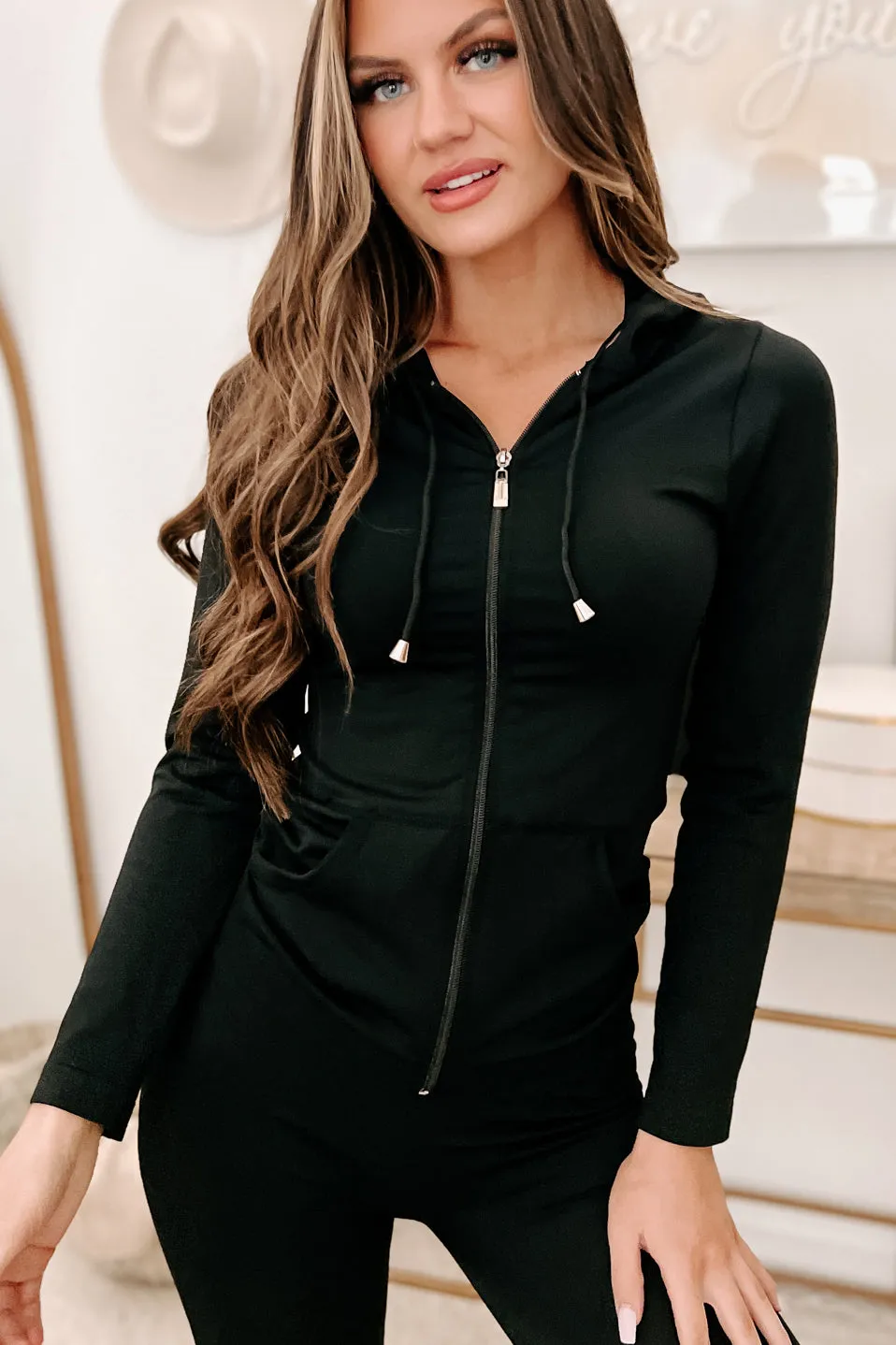 Always On The Go Zip-Up Hoodie & Leggings Set (Black)