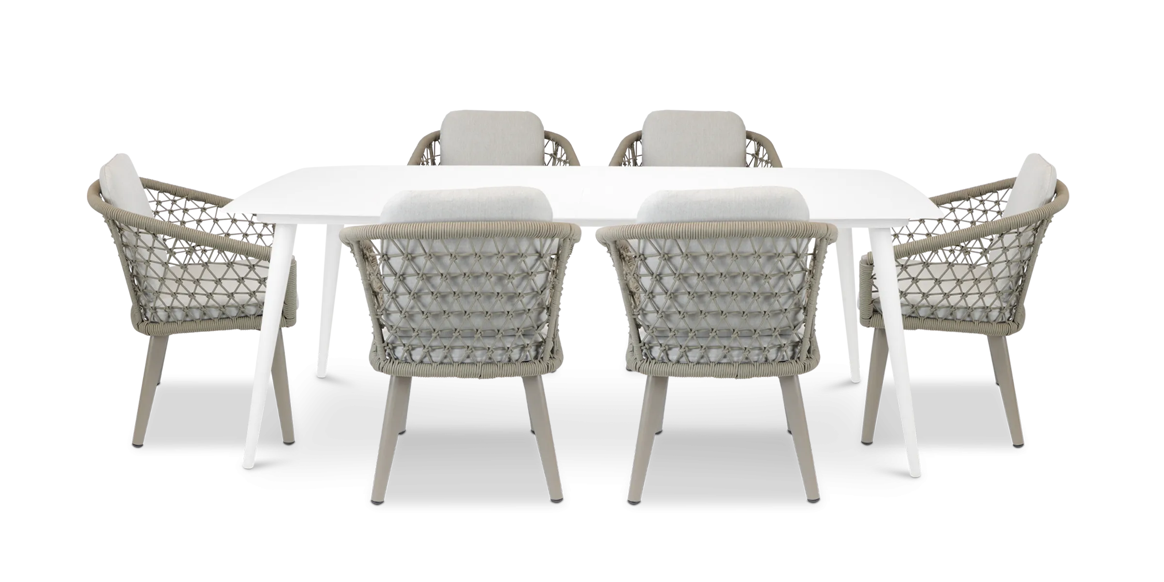 Amalfi Rectangle 7 Piece Outdoor Setting in Arctic White with Rope Chairs