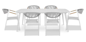 Amalfi Rectangle 7 Piece Outdoor Setting in Arctic White with Rope Chairs