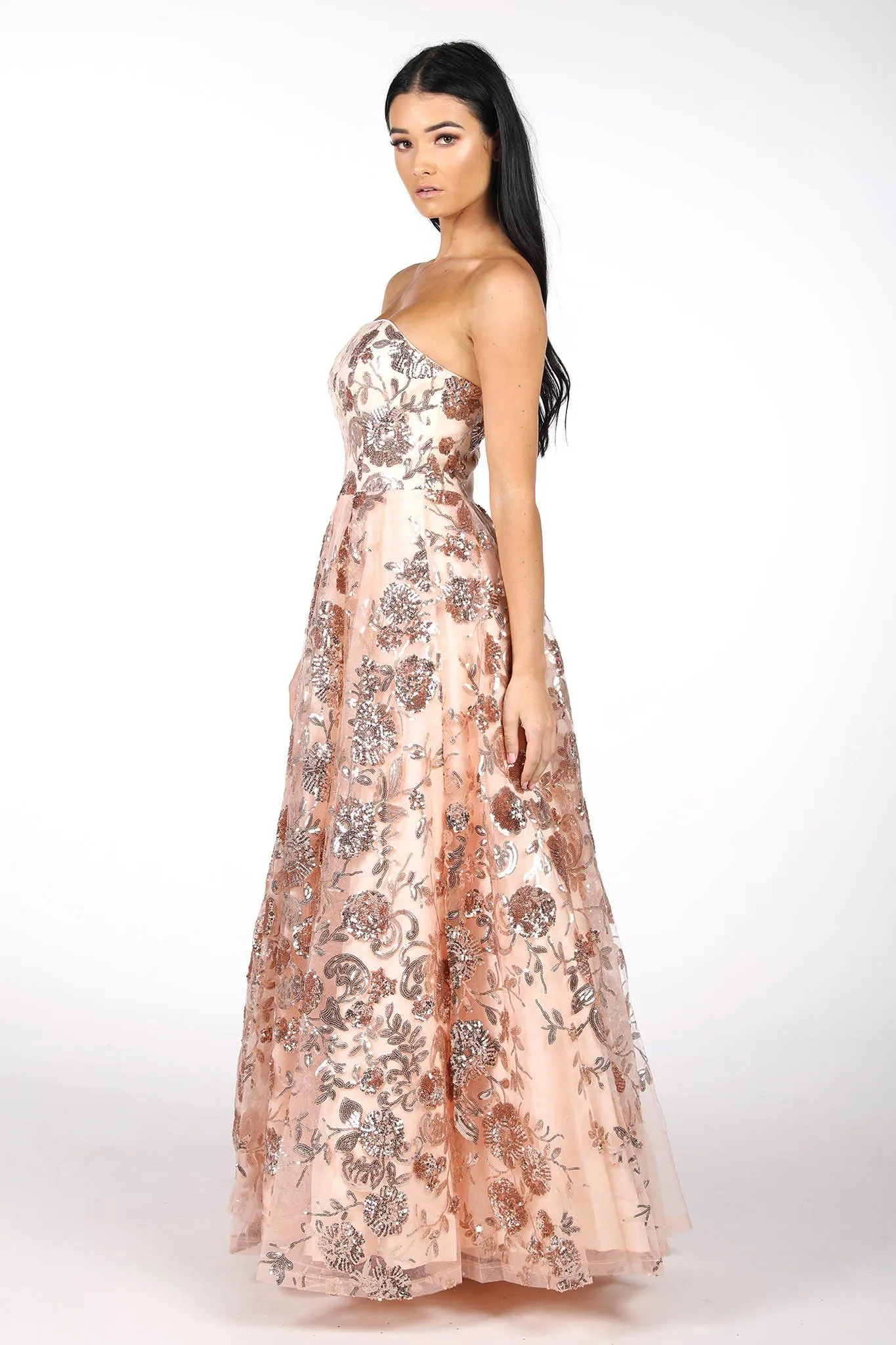 AMAYA Strapless Sequin Ball Gown - Rose Gold