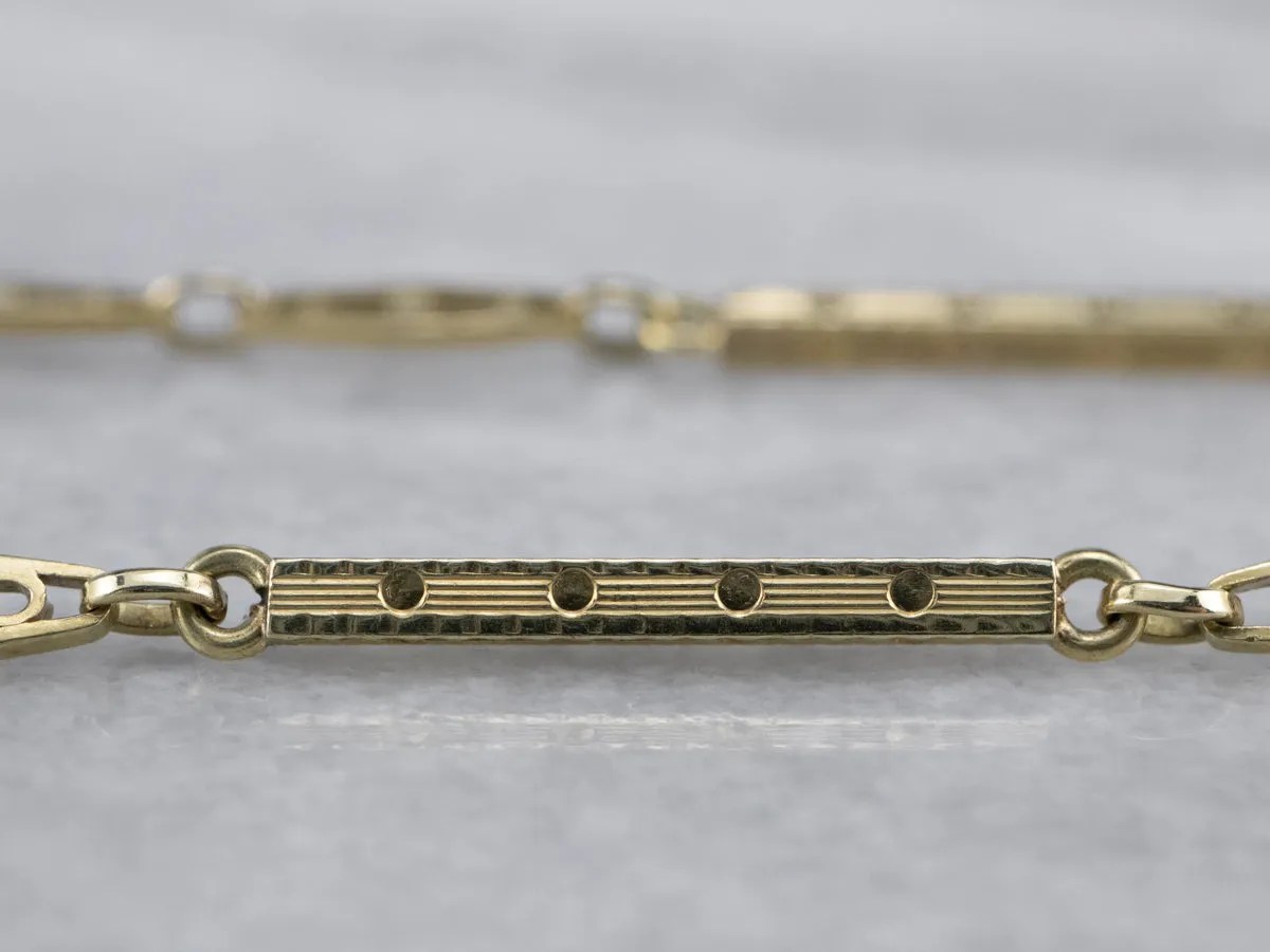 Antique Bar Link Green Gold Watch Chain