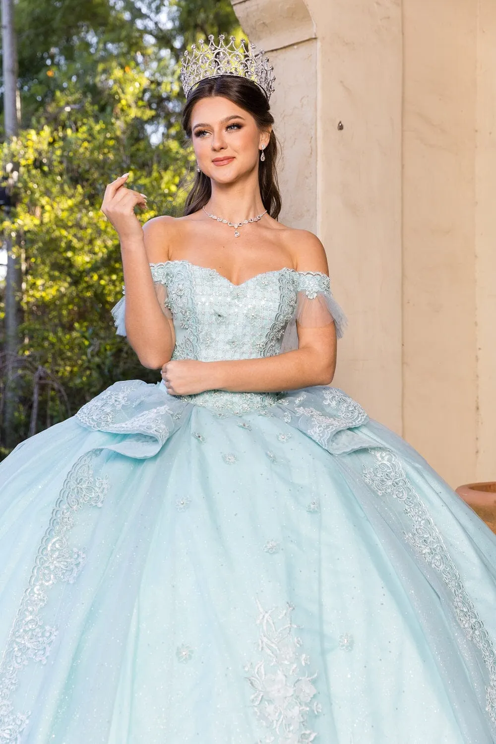 Applique Off Shoulder Ball Gown by Cinderella Couture 8055J