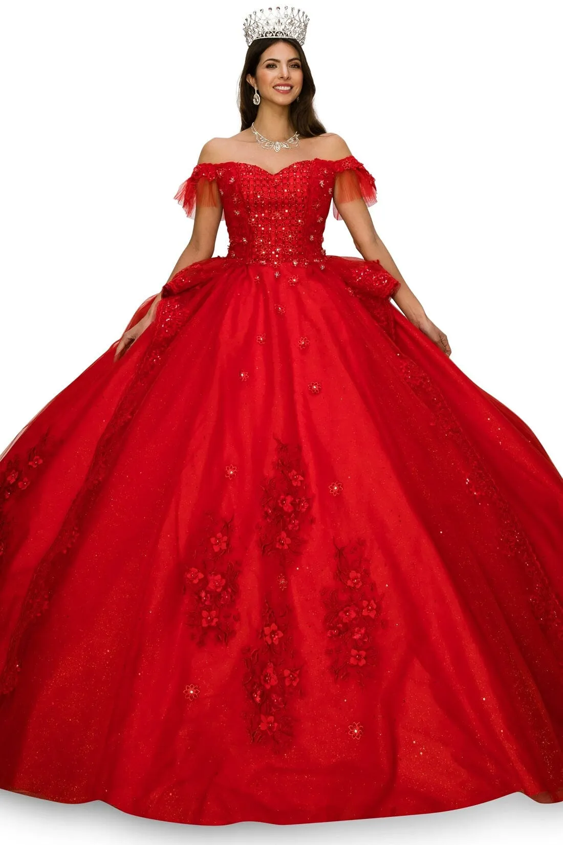 Applique Off Shoulder Ball Gown by Cinderella Couture 8055J