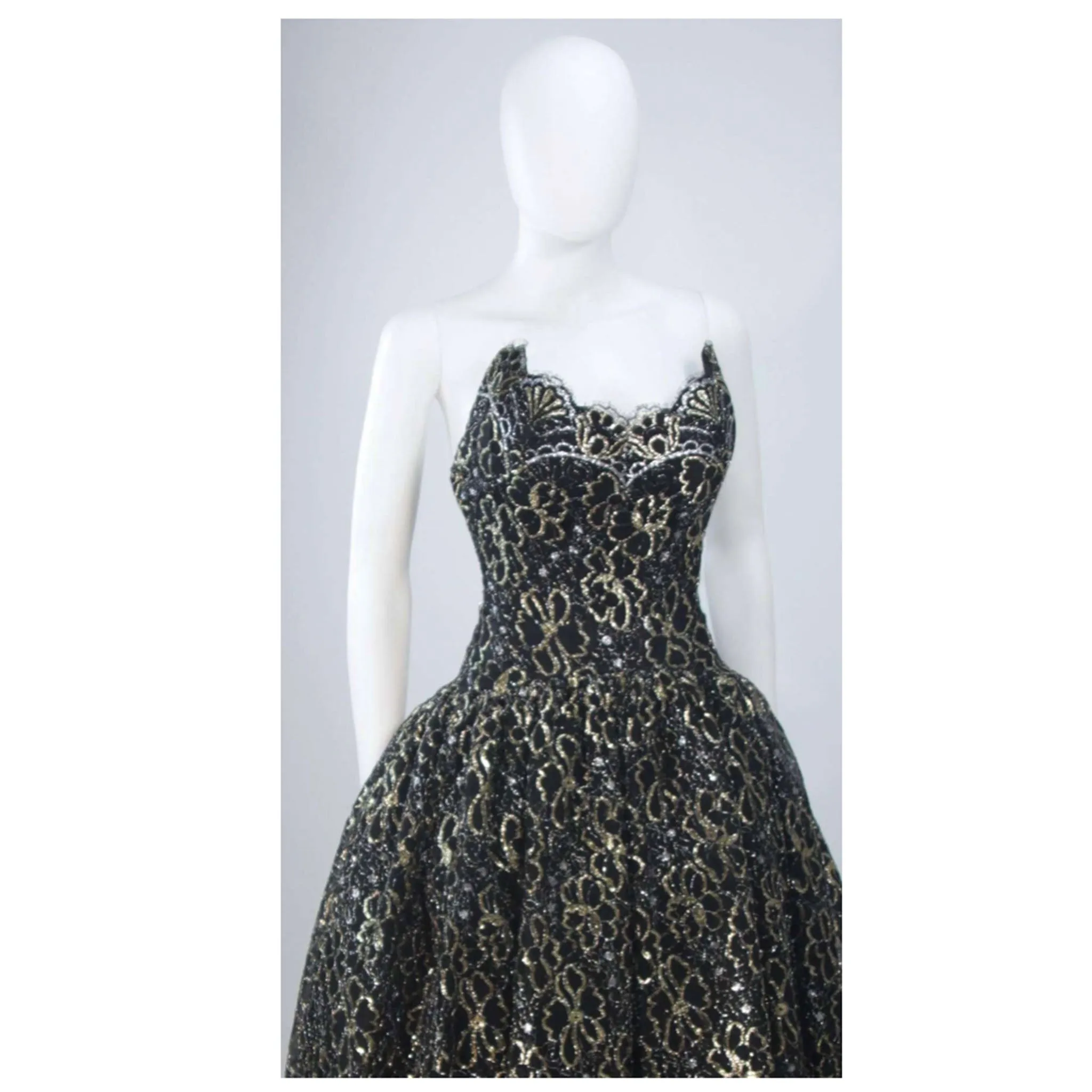 ARNOLD SCAASI Black and Gold Floral Lace Gown Size 4-6