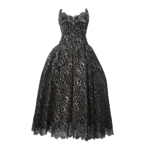 ARNOLD SCAASI Black and Gold Floral Lace Gown Size 4-6