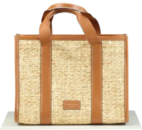 Aspinal Of London Henley Raffia Tote Bag Natural Raffia & Smooth Tan