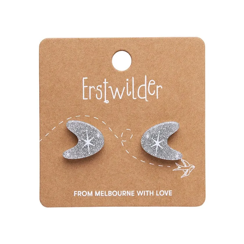 Atomic Boomerang Glitter Stud Earrings - Silver