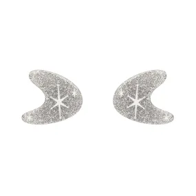 Atomic Boomerang Glitter Stud Earrings - Silver