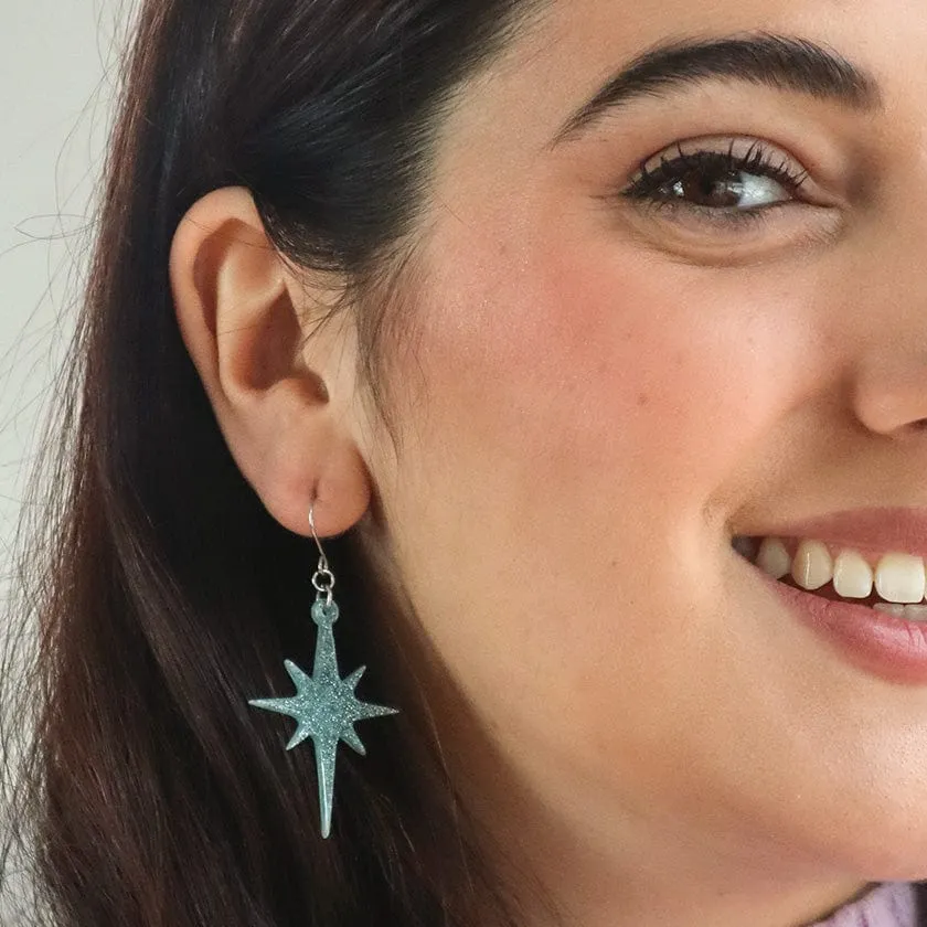 Atomic Star Glitter Drop Earring - Blue