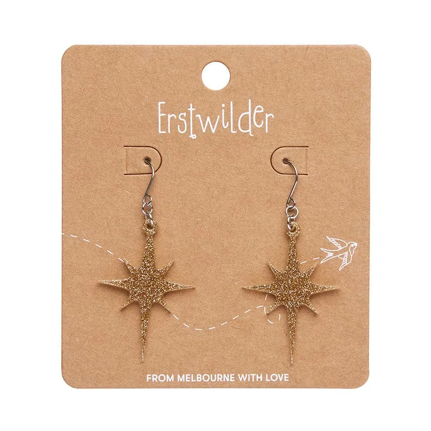 Atomic Star Glitter Drop Earring - Gold