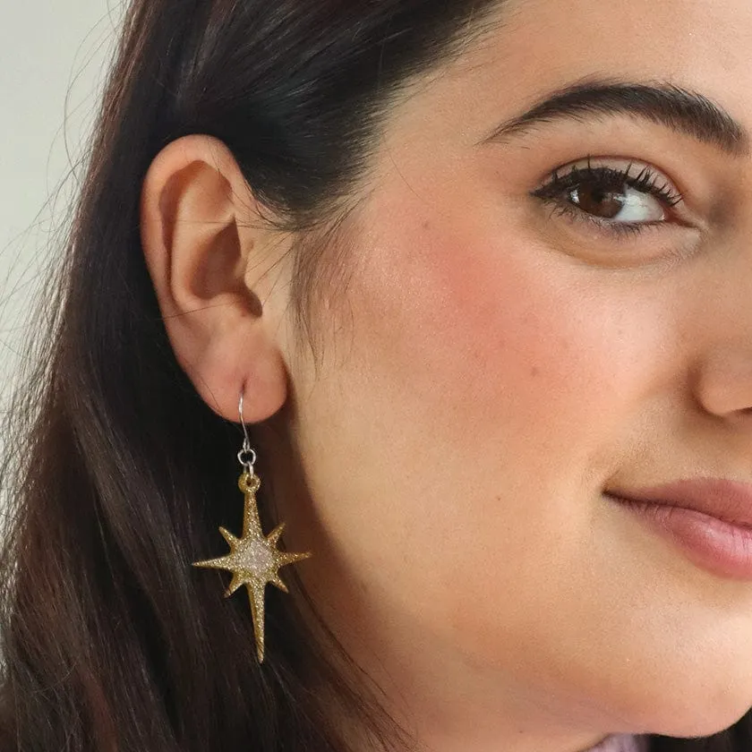 Atomic Star Glitter Drop Earring - Gold