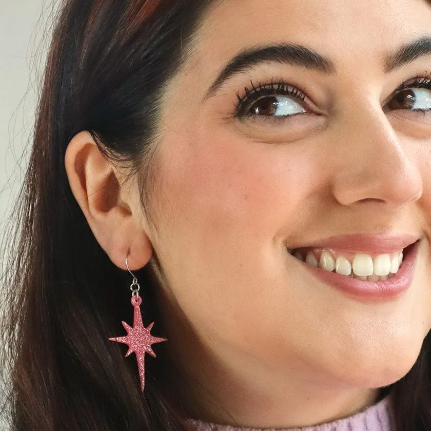 Atomic Star Glitter Drop Earring - Pink