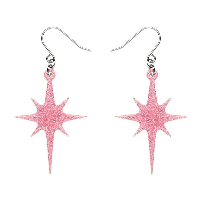 Atomic Star Glitter Drop Earring - Pink