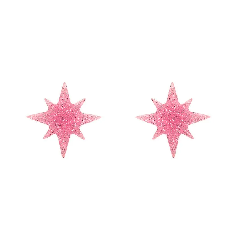 Atomic Star Glitter Stud Earring - Pink