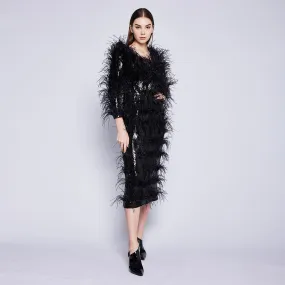 Avis Feather Sequin Dress