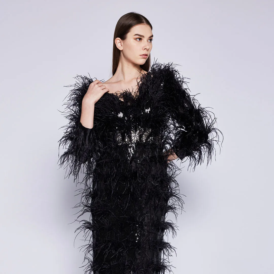 Avis Feather Sequin Dress