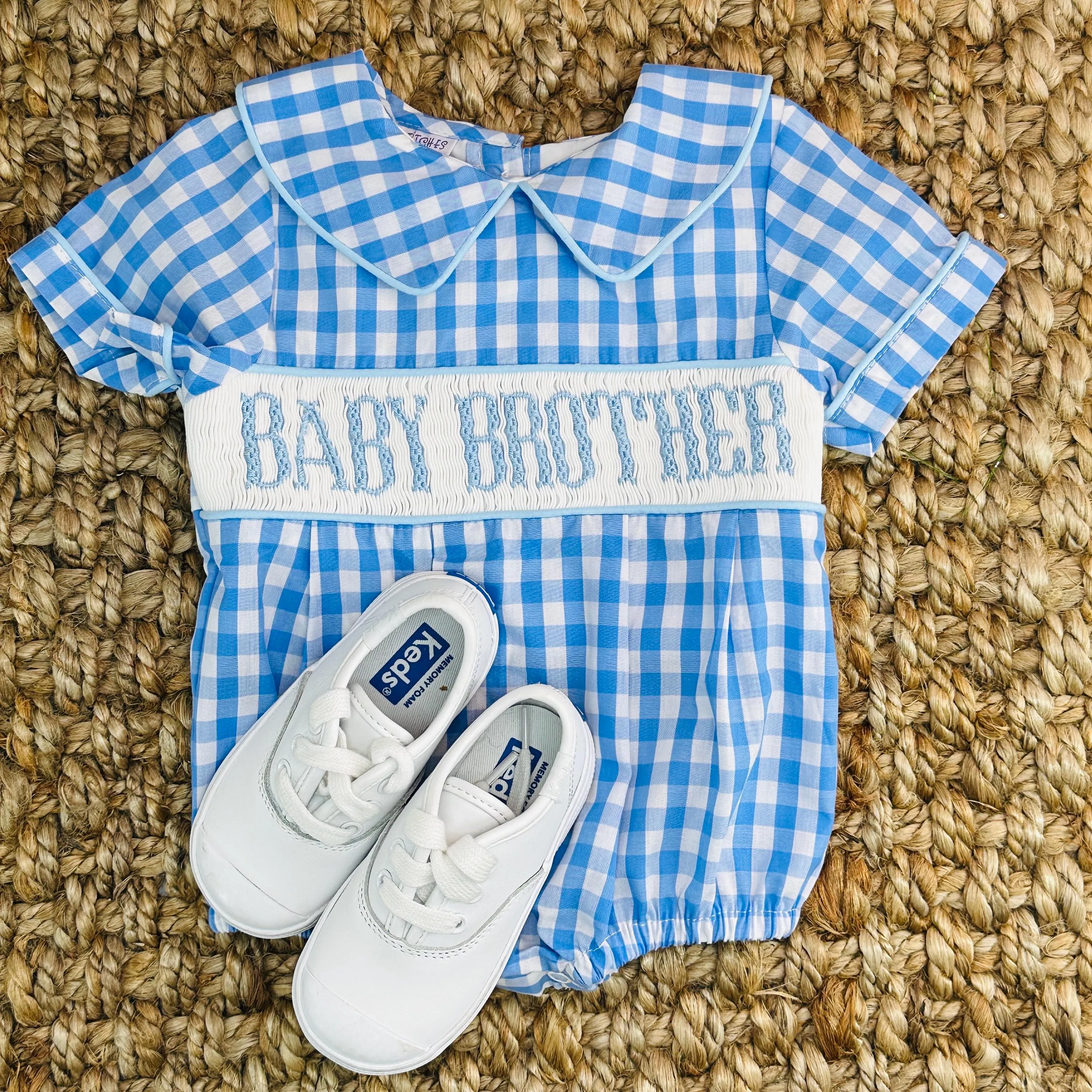 Baby Brother Smocked Bubble in Blue Gingham