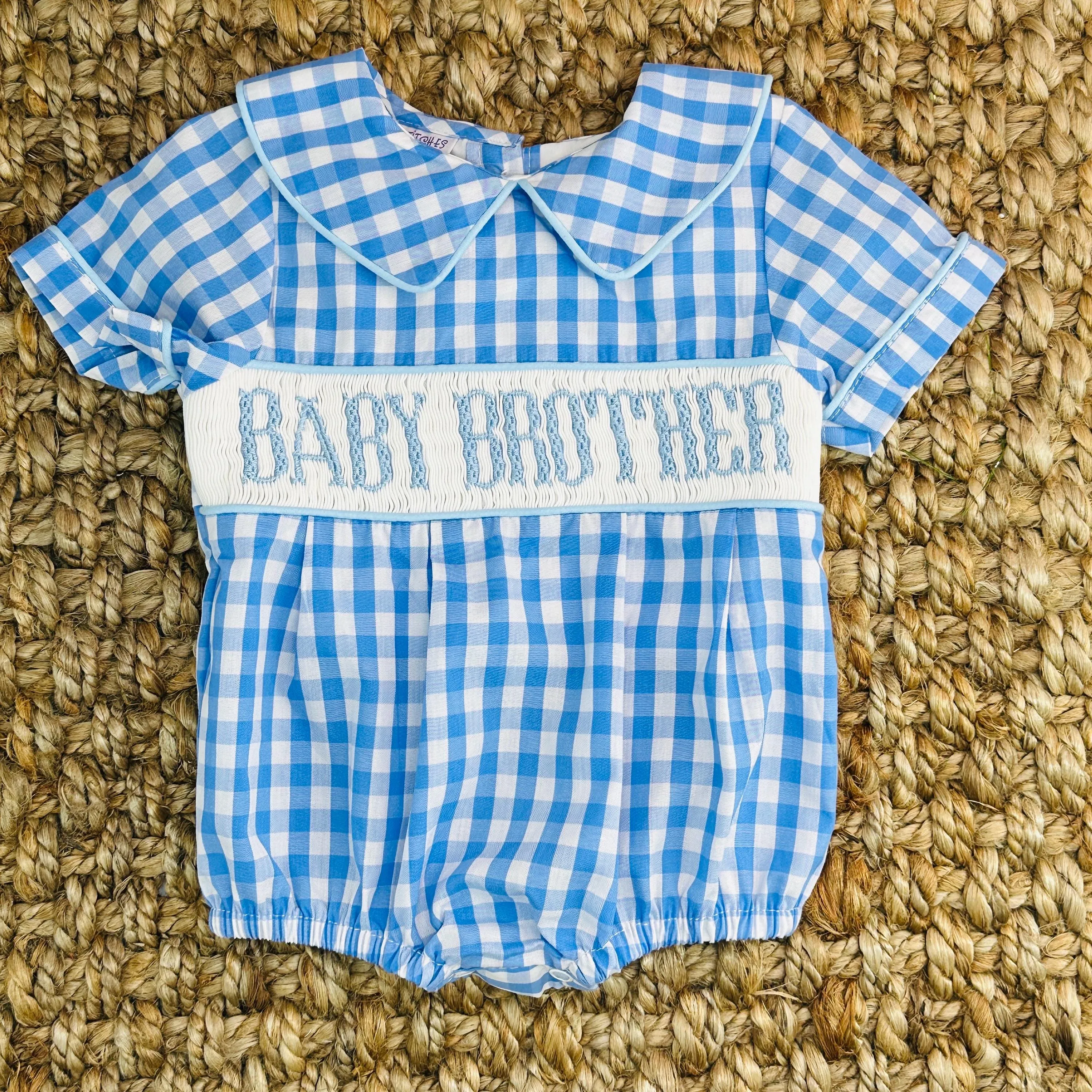 Baby Brother Smocked Bubble in Blue Gingham