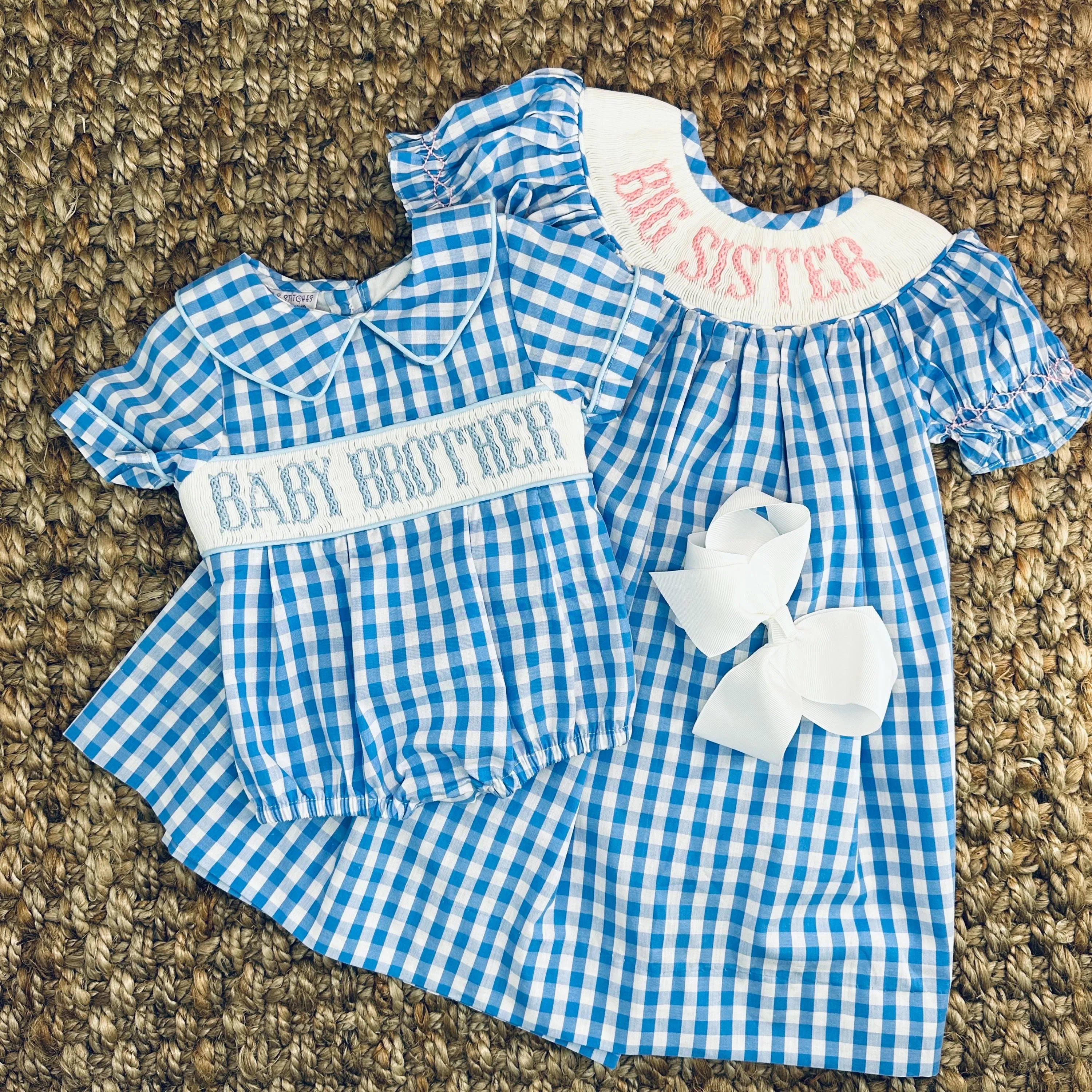 Baby Brother Smocked Bubble in Blue Gingham