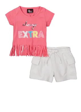 Baby Girls 12-24M Always Extra Fringe Hem Graphic Tee and Shorts