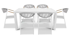 Bahamas Rectangle 7 Piece Outdoor Setting in Arctic White with Rope Chairs