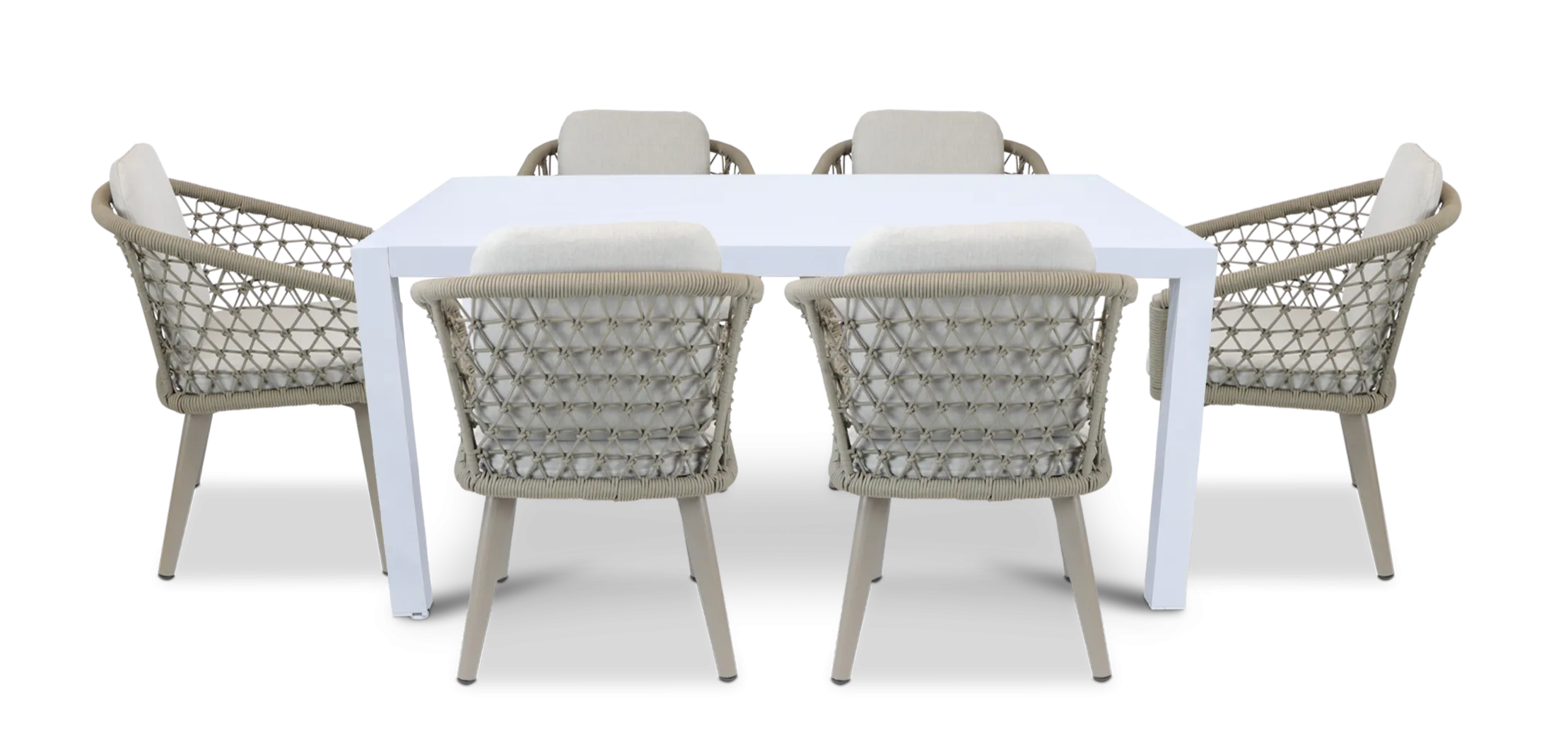 Bahamas Rectangle 7 Piece Outdoor Setting in Arctic White with Rope Chairs