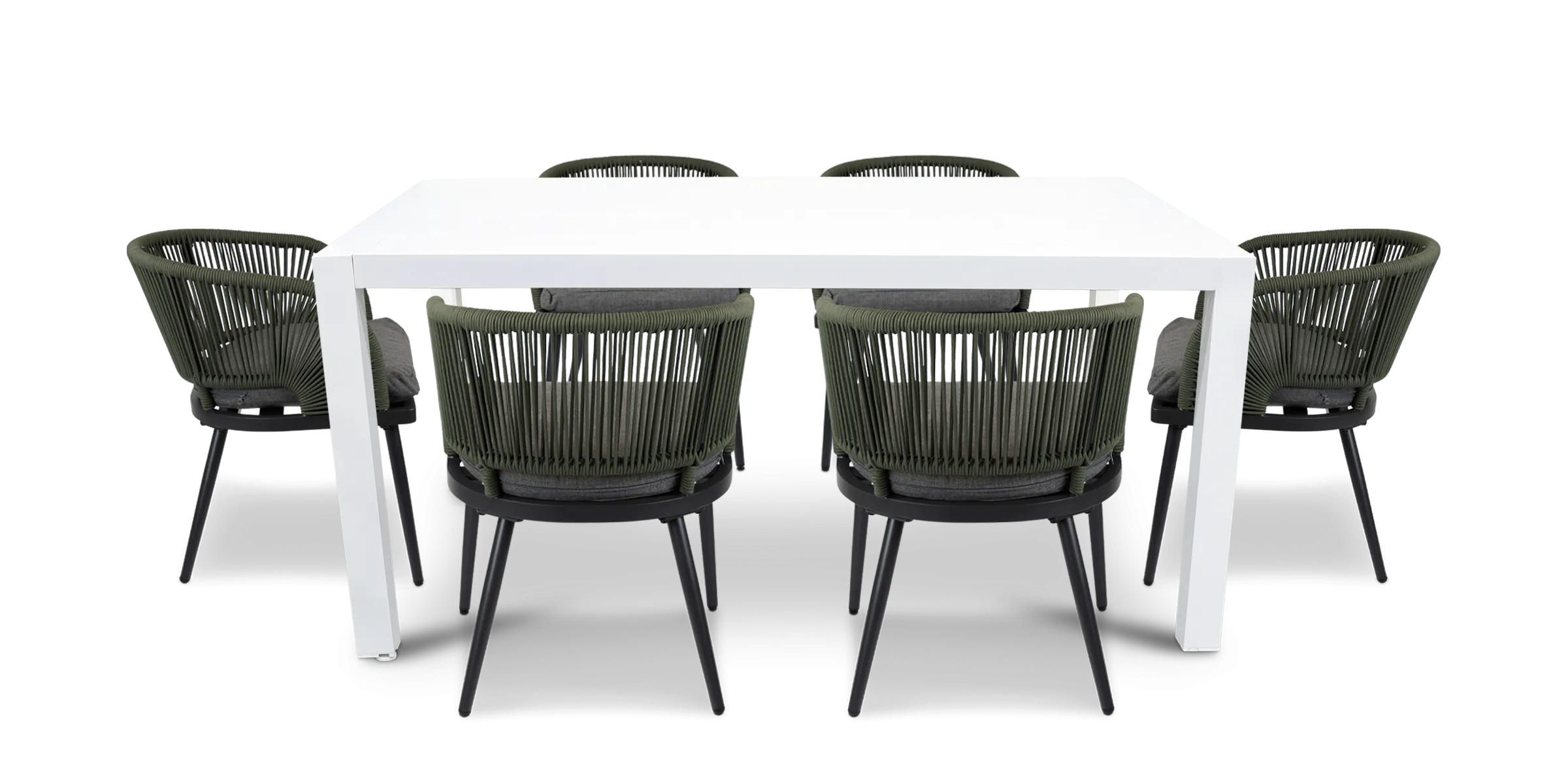 Bahamas Rectangle 7 Piece Outdoor Setting in Arctic White with Rope Chairs