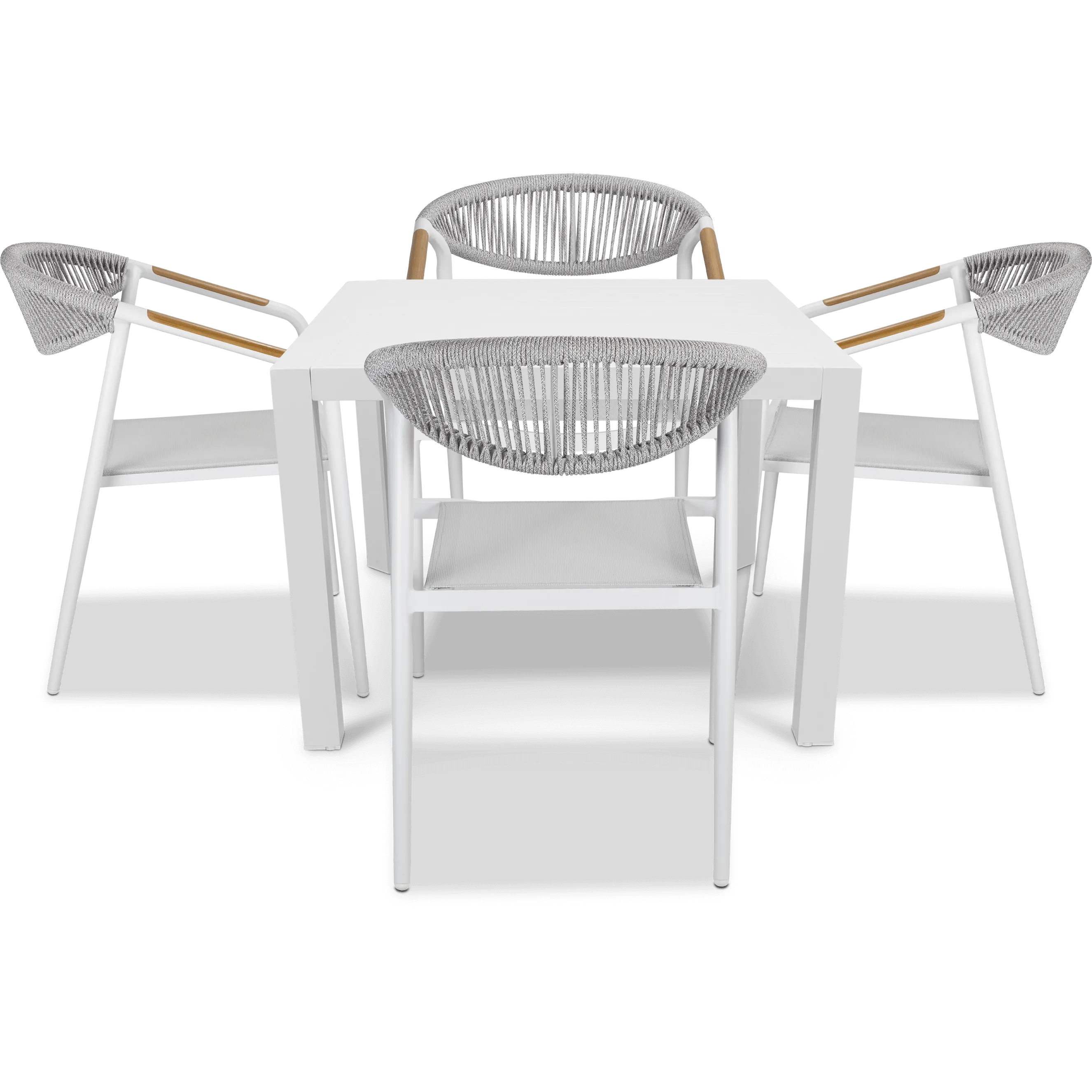 Bahamas Square Cafe 5 Piece Outdoor Setting in Arctic White with Rope Chairs