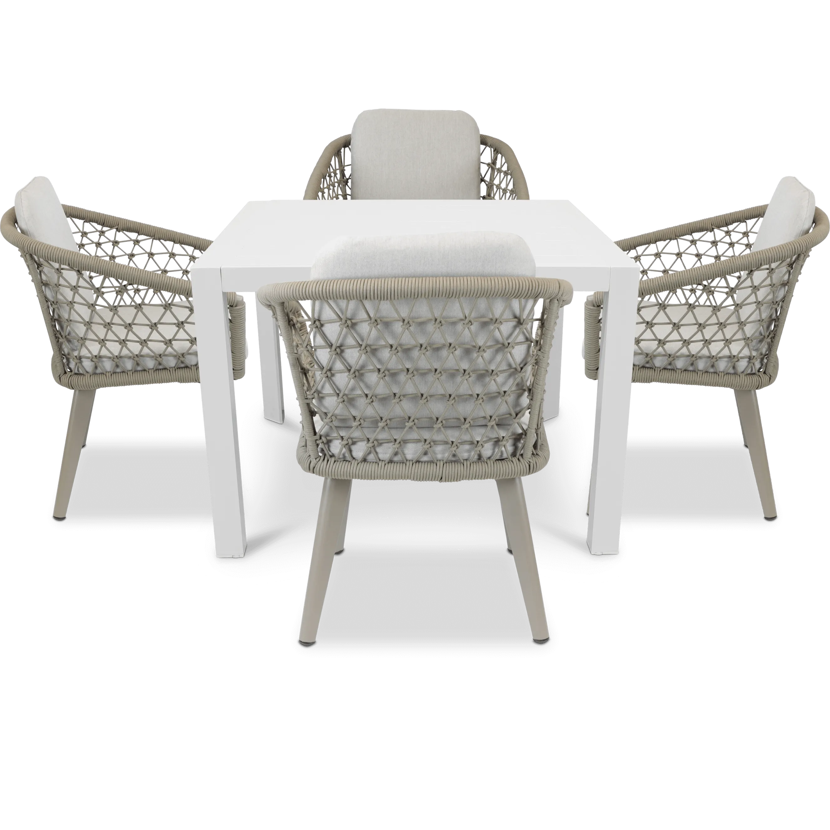 Bahamas Square Cafe 5 Piece Outdoor Setting in Arctic White with Rope Chairs