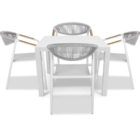 Bahamas Square Cafe 5 Piece Outdoor Setting in Arctic White with Rope Chairs