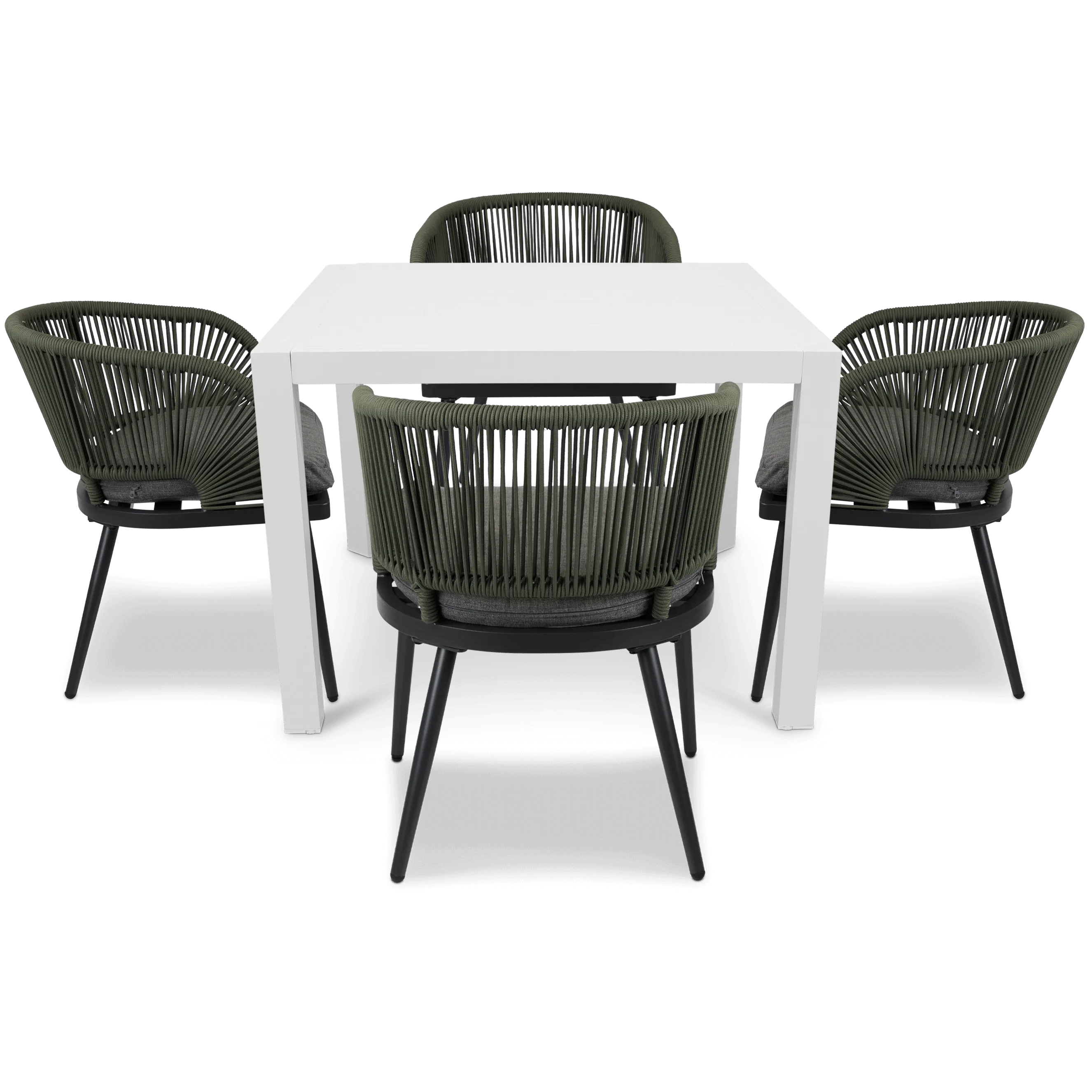 Bahamas Square Cafe 5 Piece Outdoor Setting in Arctic White with Rope Chairs