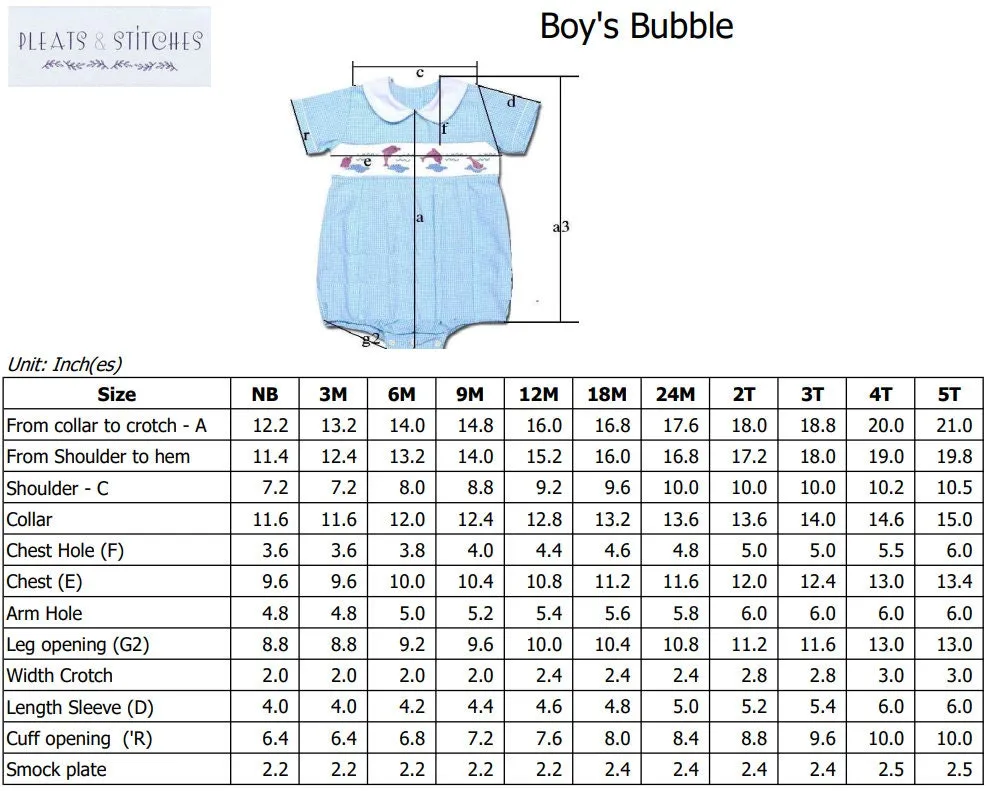 Baseball Smocked Boy Bubble