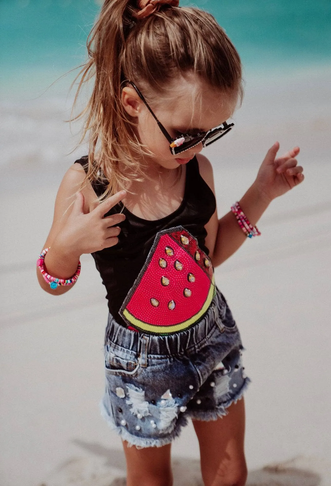 Bead Watermelon Swimsuit Black