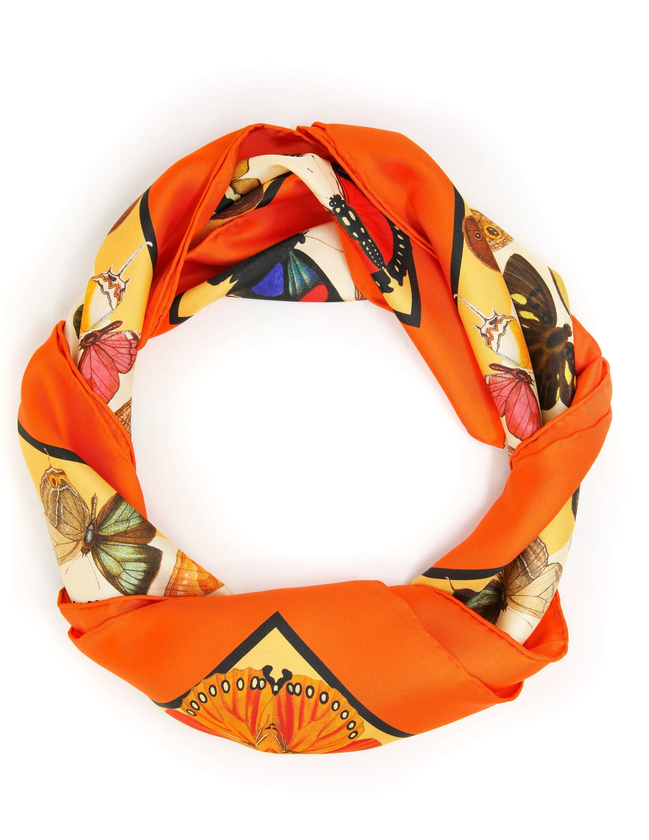 Beautiful Butterfly Square Silk Scarf_Bright Orange