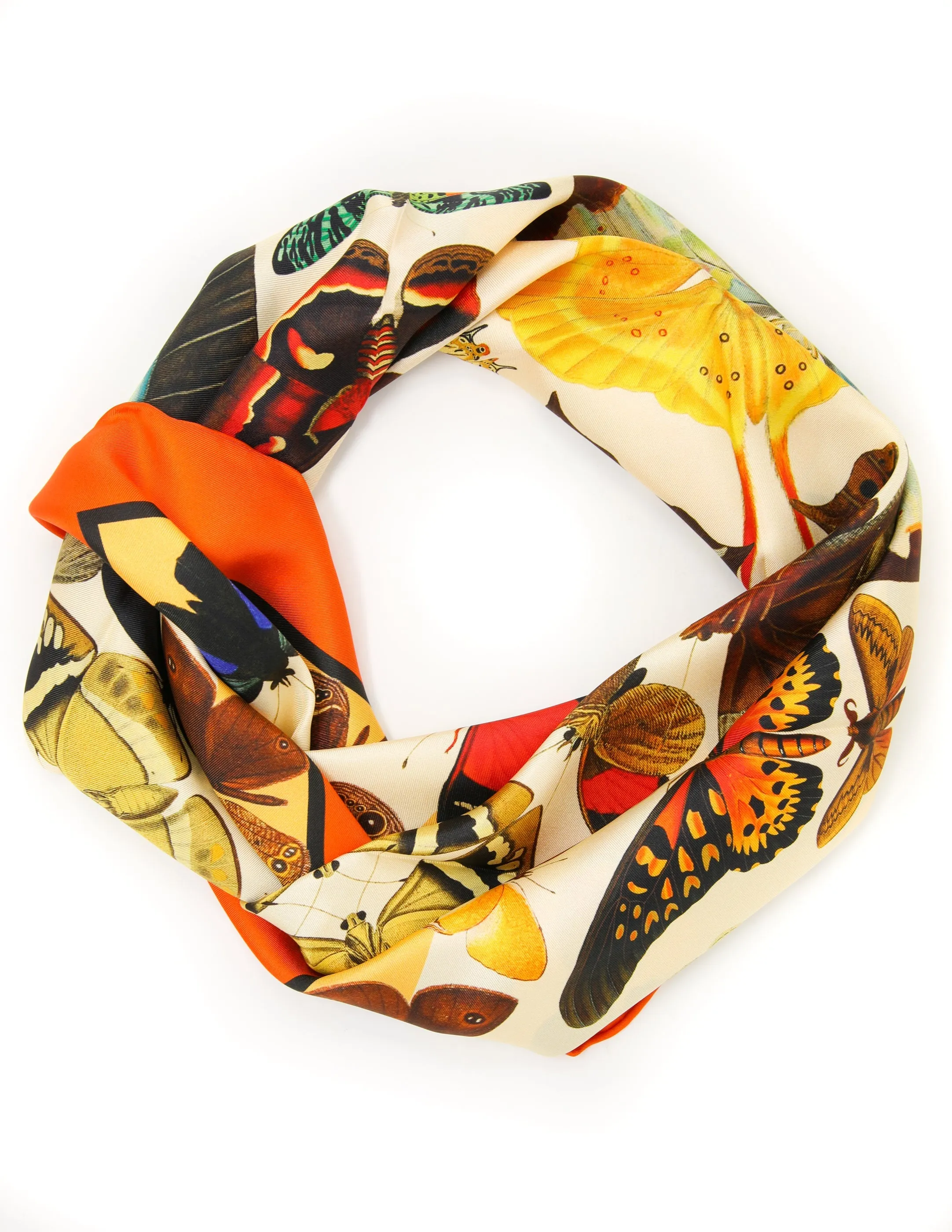 Beautiful Butterfly Square Silk Scarf_Bright Orange